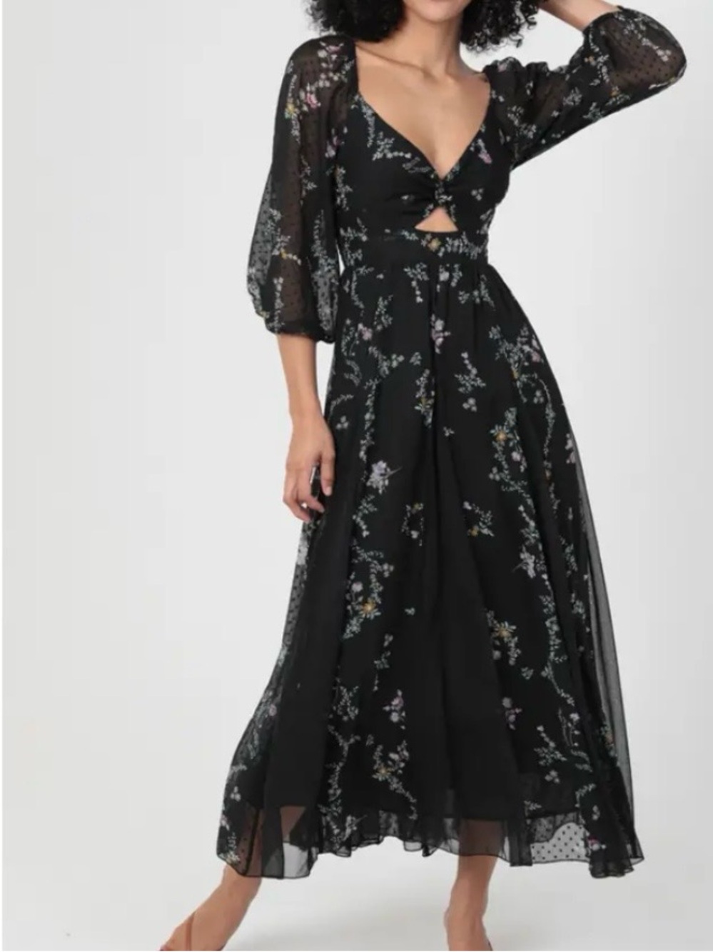 Angie Black Floral Tie-Front Maxi Dress